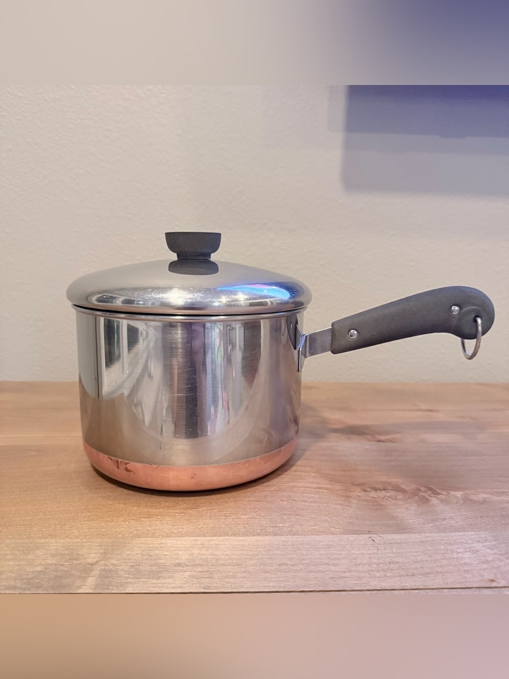 Vintage Revere Ware 3 Qt Copper Clad Stainless Steel Saucepan w/ Lid 1801